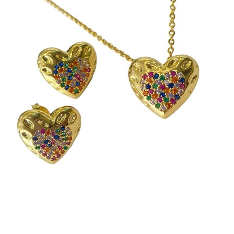 Conjunto Coração Cravejado Colorido