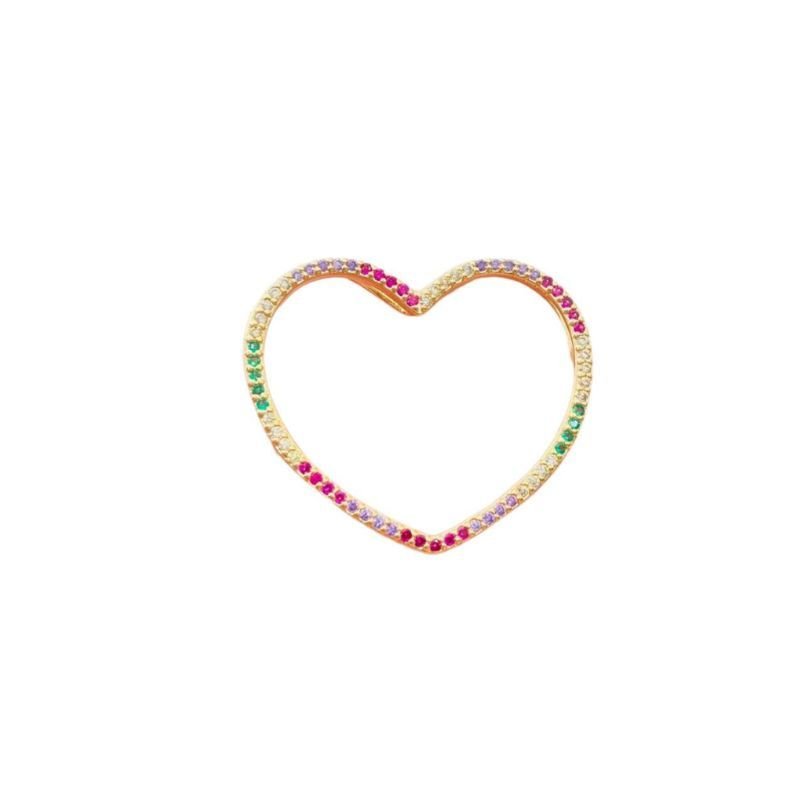 Pingente Coração Pedras Coloridas Vazado Grande