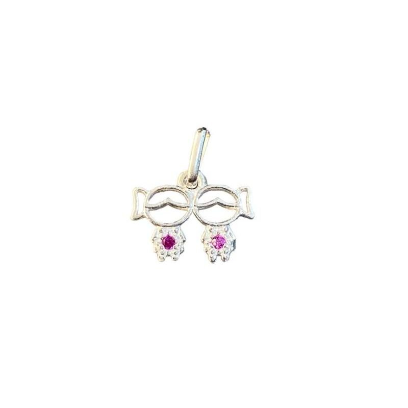 Pingente Duas Meninas Com Pedrinhas Prata
